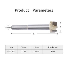 TIDEWAY Long Shank Forstner Drill Bit Woodworking Hole Saw Wood Cutter Dia 7/8"(22mm)