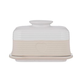 Mason Cash Rustic Charm Butter Dish Stoneware Dish with Debossed Heart Motif Elegant Matt & Gloss Finish Fits Up to 500g of Butter Durable & Dishwasher Safe