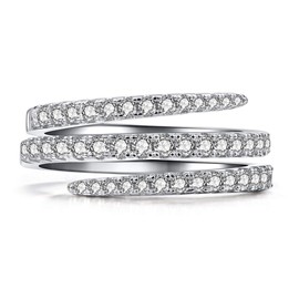 AZQ 925 Sterling Silver Shiny Full Diamond Ring Three Rows Cubic Zirconia Cocktail Rings CZ Diamond Multi Row Ring Eternity Engagement Wedding Band Ring for Women TZ.35, US Code 7, Zirconia,925