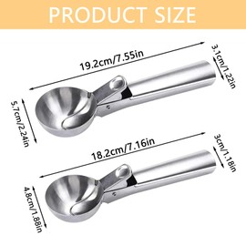 2Pcs Durable Potato Scoop Easy Trigger Stainless Steel Ice Cream Scoop Ergonomic Metal Cookie Scoop Melon Ball Scoop for Fruits, Water Melon Scoop