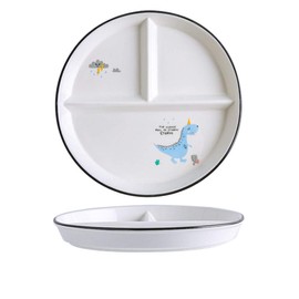1 PCS Ceramic Dinosaur Portion Control Plate Divided Dish for Rational Eating, Divided Dessert Plate Salad Plate Dinner Plate-Blue dinosaur-8 Inch