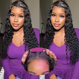 6x4 Deep Wave Lace Front Wigs Human Hair 180% Density Glueless Wigs Human Hair Pre Plucked Pre Cut 6x4 Deep Wave Closure Wig Human Hair Pre Cut Glueless Wigs Human Hair Curly Glueless Wig 24 Inch