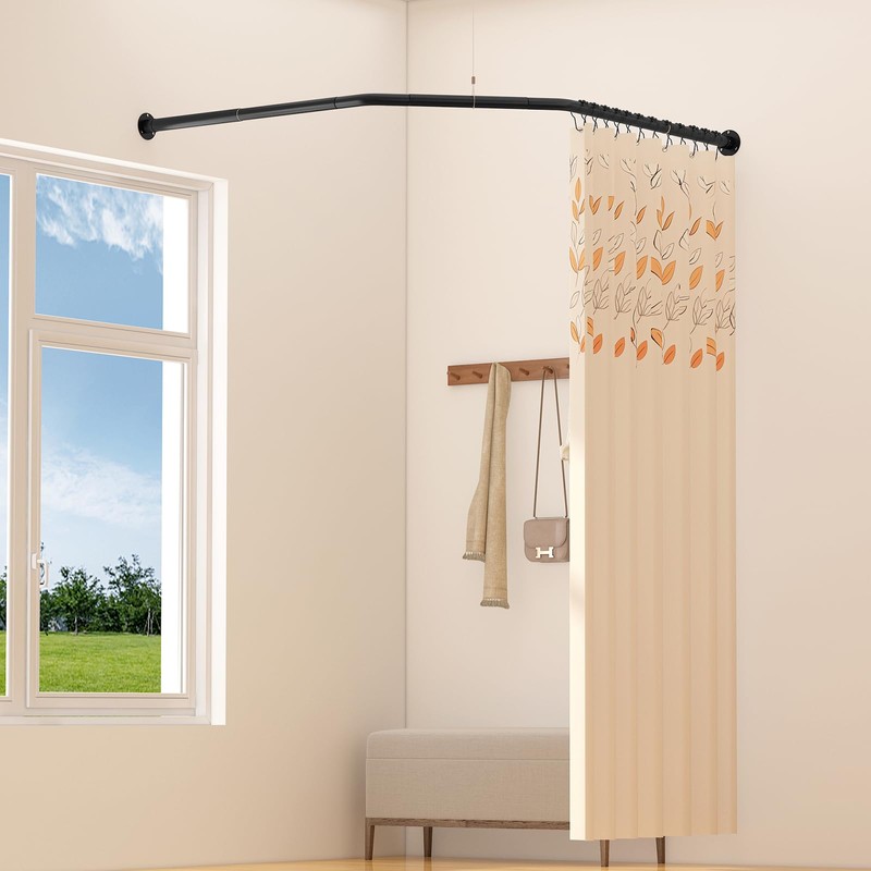 Diamond Shaped Corner Shower Curtain Rod, [Both Sides: 22"-34.8", Middle: