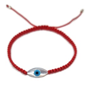 MYSTIC JEWELS By Dalia Red Macrome Thread Bracelet with Mother of Pearl and Evil Eye for Good Luck Protection Evil Eye Good Luck, Cotton