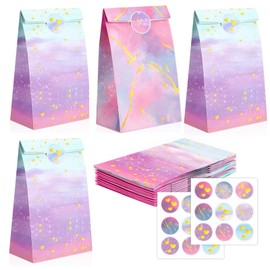TPTGIAR Pack of 16 Colourful Gift Bags Children's Birthday Bags with 18 Stickers 22 x 12 x 8 cm Party Bags Children's Birthday Party for Birthdays Weddings Parties