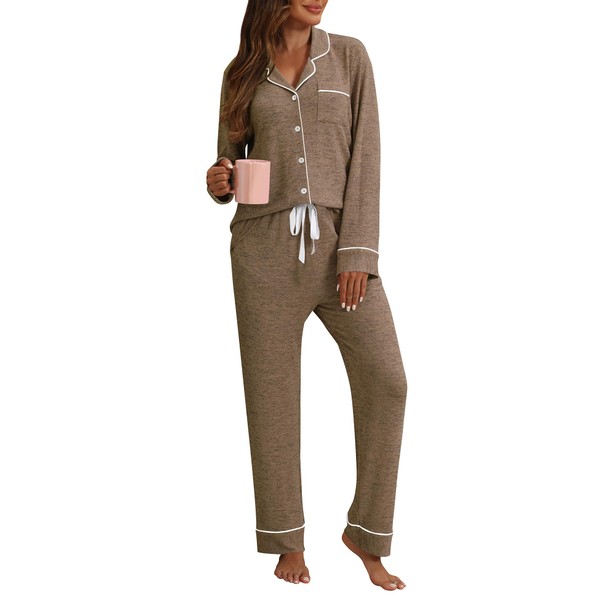 HNG Womens Pajamas Sets Matching Jammies Cute Button Up Long