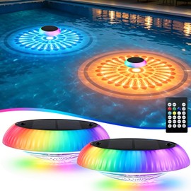 LIBOZMKO 2-Pack Solar Floating Pool Lights, Upper & Lower Dynamic RGB Color-Changing, Waterproof Floating Pool Lights Solar Powered for Pools, Tubs, Outdoor Parties & Garden Decor