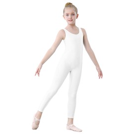YgneeDom Kids Girls Sleeveless Tank Unitards One Piece Stretchy Spandex Full Body Leotard Bodysuit Dance Costumes(White,7-8)