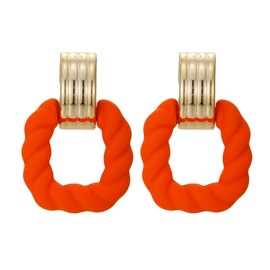 RUOFFETA Rectangle Earrings for Women, Acrylic Square Earrings Twisted Geometric Statement Jewelry(Orange Gold)