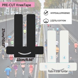 ANAMPION Pack of 12 Kinesiotapes Pre-Cut for Knees (Black, Pack of 12)