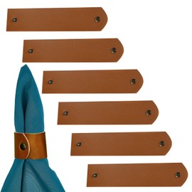 GORGECRAFT Leather Napkin Rings, Set of 6, Rustic Brown Napkin Rings, Napkin Buckle Holder for Wedding Valentine's Day, Birthday Dinner Party, Home Textiles