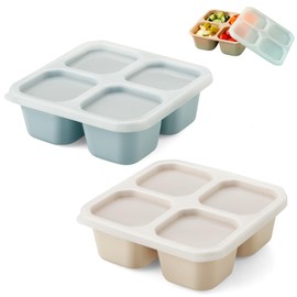 PandaEar 2 Pack Snack Containers, 4 Compartments Bento Snack Box with Lid, Reusable Meal Snack Containers
