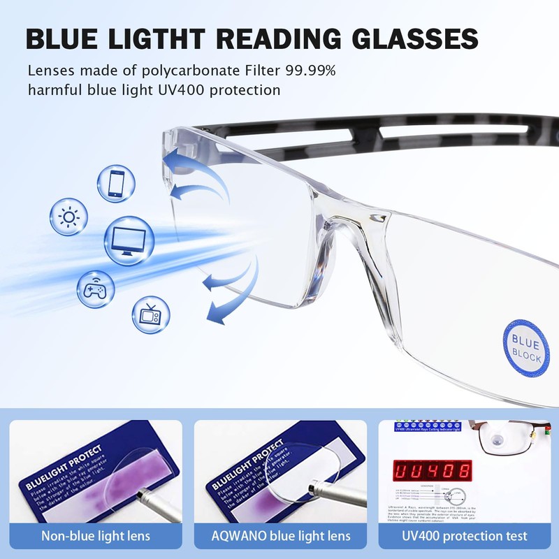 AQWANO 5 Pack Rimless Computer Reading Glasses 1.0 Blue Light