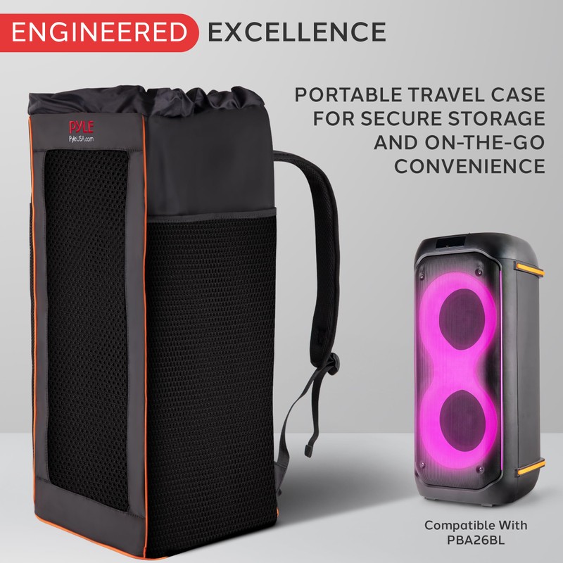 Pyle Portable Waterproof Speaker Bag, Tear-Proof Travel Case with Adjustable
