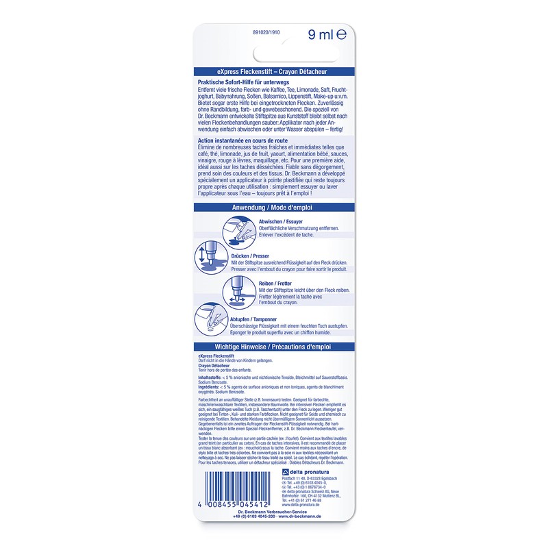 Dr Beckmann Express Fleckenstift 5x9ml - Soforthilfe für Unterwegs Fleckenentfernung