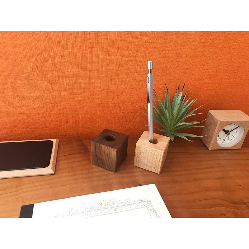 KATOMOKU Building Blocks Pen Holder Wood Brown Ploom TECH Stand