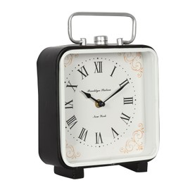 QIYAODECO Desk Clock Metal Desk Clock, Retro Bedroom Table Vintage Analog Alarm Clock, Silent Non-Ticking Gold Clock, Bedside Decor (Black) (Silver)