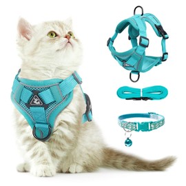 FINEASY Cat Harness with Lead, Escape Proof and Cat Collar, Adjustable Cat Lead with Harness, Harness Set, Cat Harness, Soft Harness for Cats, Kittens, Dogs, Chest Harness (Green, S)
