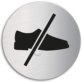 Stainless Steel Door Sign No shoes Ø 130 mm 6972