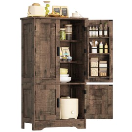 usikey Storage Cabinet with 4 Doors, 43.3" H Farmhouse Kitchen Cabinet with 6 Door Shelves, Kitchen Storage Cabinets with Adjustable Shelves, for Living Room, Antique Oak