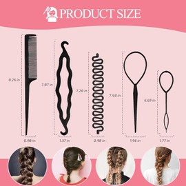 6pcs Tail Hair Tool, Tail French Braid Loop Tool Rat Tail Comb Hair Braiding Pull Through Tool for Making Women and Girls Hair Style