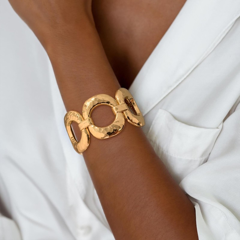 MIJENITI Chunky Gold Bangle Bracelets for Women Thick Wide Ellipse