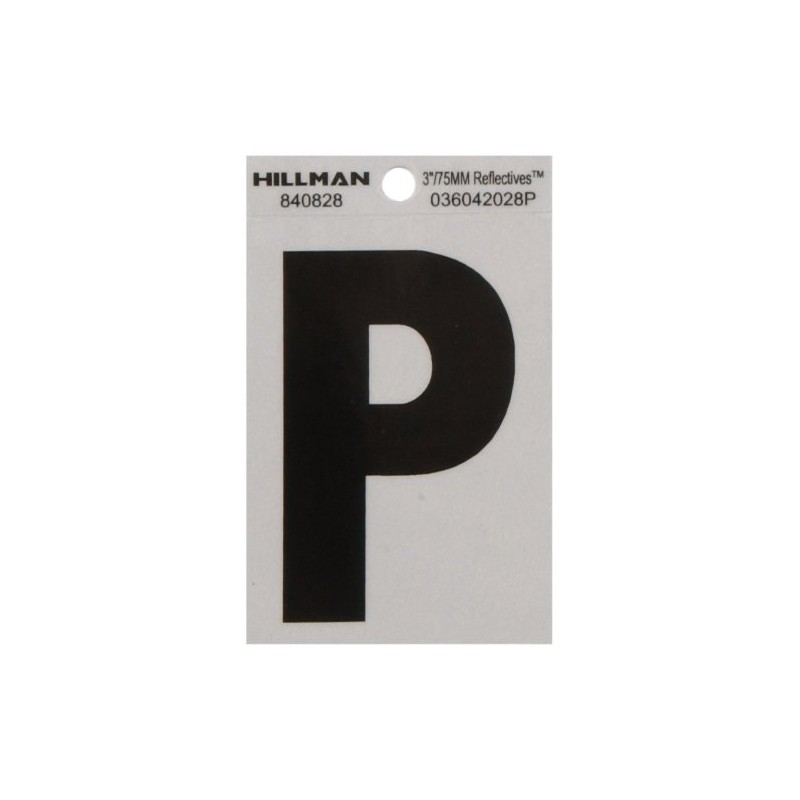 The Hillman Group Letter P, Black 840828 3-Inch Reflective Square-Cut