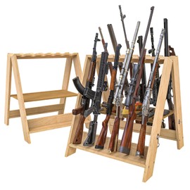 OSIEWEN Gun Rack,Wooden Portable Gun Racks Stand,12 Slot Indoor Outdoor Folding Rifle Rack Holder Use with Pistol Storage