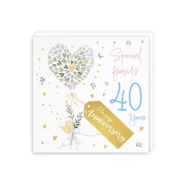 Hunts England - Special Friends 40th Anniversary Card - 40 Years - Contemporary Hearts - Gold Foil - Luxury 40th Wedding Anniversary Card For Special Friends - Milo's Gallery