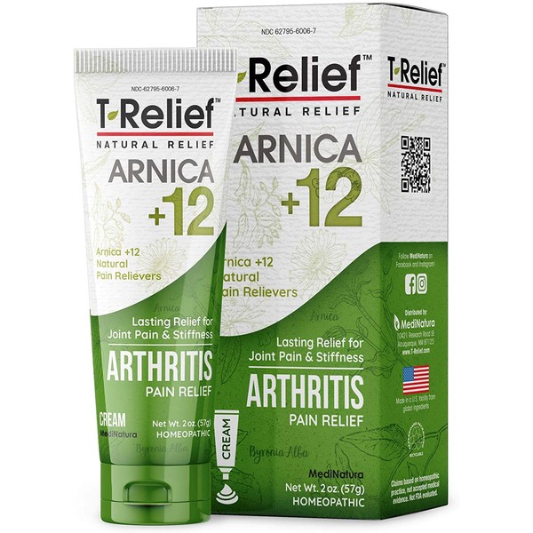 MediNatura T-Relief Arthritis Pain Relief with Arnica + 12 Active Pain Relievers- 2 oz Cream