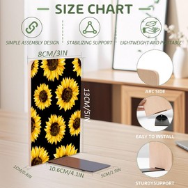 Wood Bookends Non-Slip Bookends Book Stand for Shelves Books/CD - Sunflower
