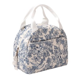 Lunch Box for Wome Men Large Capacity Insulated Lunch Tote Bag for Kids Cute Corduroy Lunch Bags For Work Travel School Or Picnic (Navy blue flower)