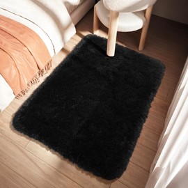 Blivonta Small Bedside Rug, 2x3 Non Slip Fluffy Shaggy Entryway Throw Rugs for Bedroom Living Room, Indoor Floor Carpet for Kids Girls and Boys, Nursery Rooms Mat, Home Decor Aesthetic, Black