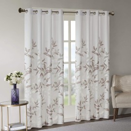 Madison Park - Cortina De Ventana Semitransparente Cecily De Un Solo Panel Con Estampado Botánico Desgastado, Fácil De Colgar, Se Adapta A Barras De Hasta 1.25 Pulgadas De Diámetro