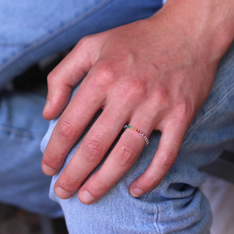 Sterling Silver & Rainbow CZ Crystal Half Eternity Ring -
