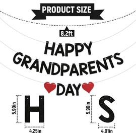 Happy Grandparents Day Banner - Best Grandpa Grandma Banner, Family Holiday School Event Retirement Love Grandparents Party Decor Supplies Black Glitter