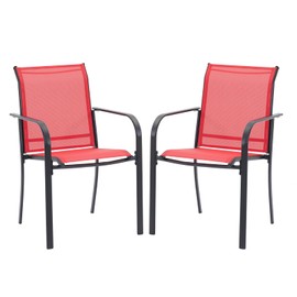 VICLLAX Outdoor Stackable Dining Chairs Set for 2, Patio Metal Frame Dining Chairs for Balcony Deck Lawn, Red