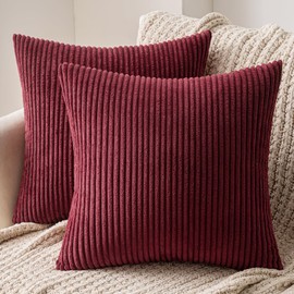 MIULEE Set of 2 Striped Corduroy Square Throw Pillow Case Soft Cushion Cover Sham Home for Sofa Chair Couch/Bedroom Decorative Fluffy Large Pillowcases 16x16 Inch 40x40cm Burgundy