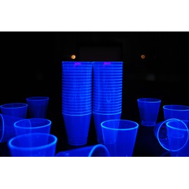 DirectGlow 2oz Neon UV Blacklight Reactive Glow Party Shot Glasses (50-Count, Blue)