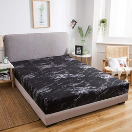 Damier Marble Fitted Sheet, 140 x 200 cm, Black White Marble Pattern Fitted Sheet, Soft Microfibre Box Spring Bed Sheet Suitable for Mattresses of 30 cm