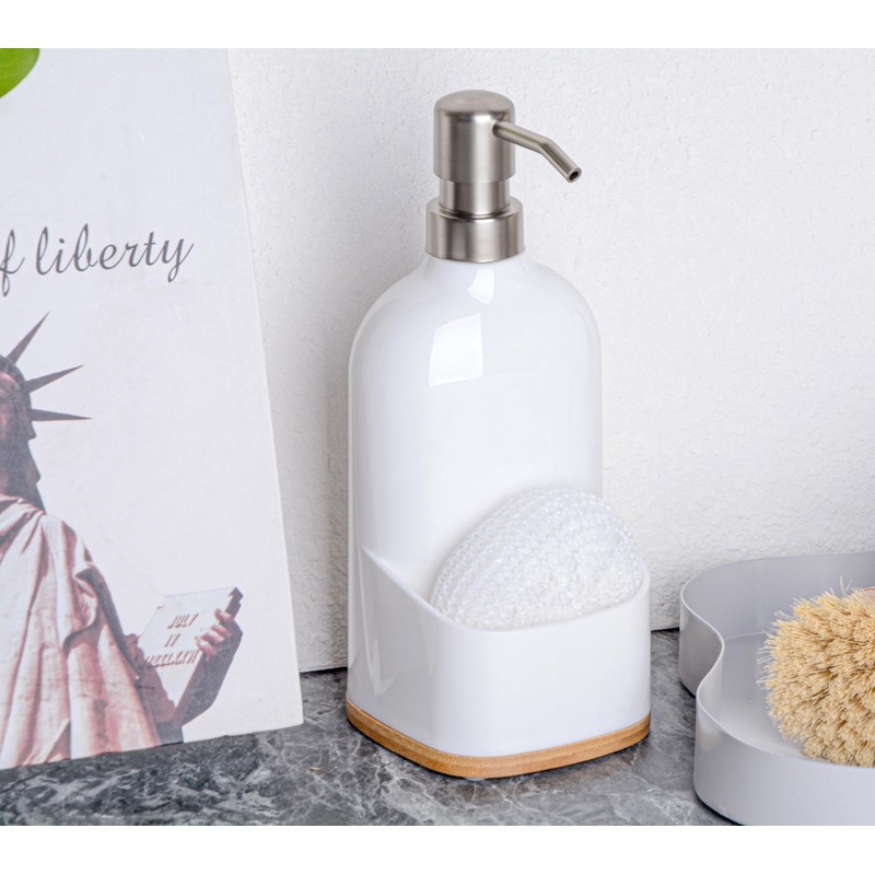 Clasin Home Kitchen Soap Dispenser with Sponge Holder, Refillable Acrylic
