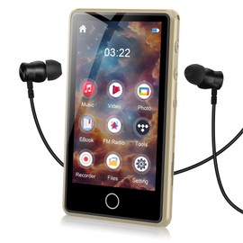 MP3 Player with Bluetooth, 80GB Digital Music Player Portable MP3 & MP4 Players with Speaker, FM Radio, Voice Recorder, Shuffle Repeat, Up to 256GB, Golden