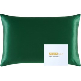 ZIMASILK 25 Momme 100% Pure Mulberry Silk Pillowcase for Hair and Skin Heath, Best Gift Choice, Highest Grade 6A Silk, 900 Thread Count, 1Pc (Standard 20''x26'', Blackish Green)