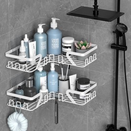Kegii Shower Caddy Corner with Soap Holder, Shower Storage No Drilling, Corner Bathroom Shelves Storage, White