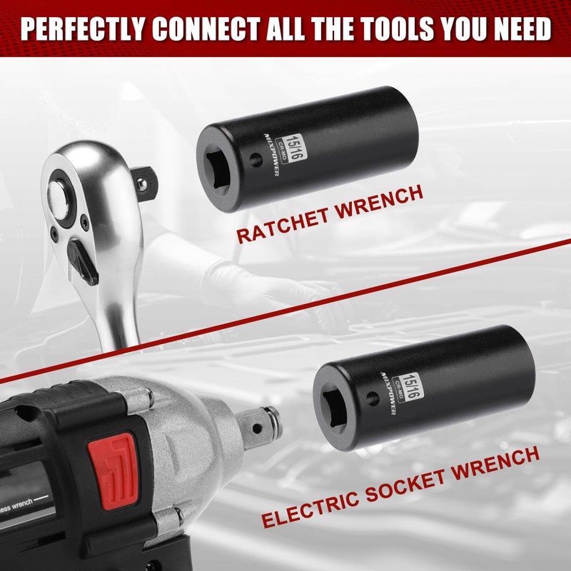 MIXPOWER 1/2" Drive Deep Impact Socket, CR-MO, 15/16", 6 Point,