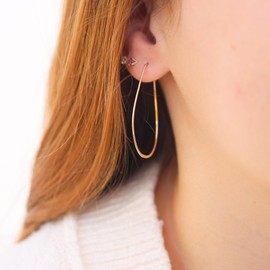 Thin Hammered Hoop Earrings, Elegant Geometric Solid Sterling Silver, Gold Filled, and Rose Gold Filled; for Women by Lotus Stone Jewelry (Rose Gold, Teardrop)