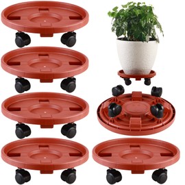 5 Pakcs Large Plant Caddy with Wheels 15.8" Rolling Plant Stands Heavy-duty Plastic Plant Roller Base Pot Movers Plant Saucer on Wheels Indoor Outdoor Plant Dolly with Caster Tray Coaster Red