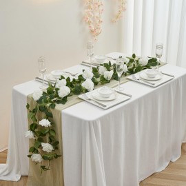 Carlita‘s Blooms White Artificial Rose Garlands Rose Vines Leaves Banners Hanging Floral Garland Fake Rose Flower Vine for Wedding Arch Ceremony Home Garden Outdoor Party Wall Decorations