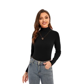 Anyeager Long Sleeve Shirts for Women Black Shirts for Women Plus Size Long Sleeve Turtleneck Mock Turtleneck for Women Black XX-Large