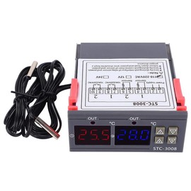 Digital Temperature Controller, STC-3008 Temp Control Thermostat Sensor with Dual NTC Adjustable Heating Cooling Thermostat(12V)